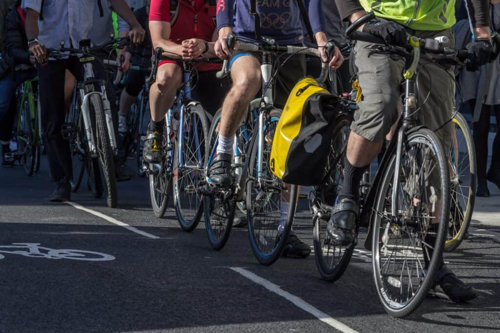 Cyclists during rush hour